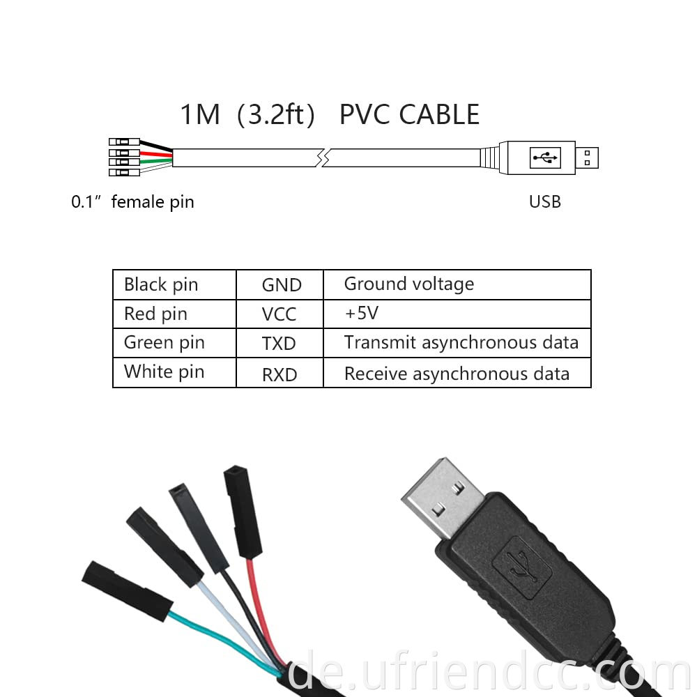 OME 1 Meter USB an TTL Serienanschluss Kabel RS232 0,1 Zoll 4 Pin Frau 3,3 V Konverter